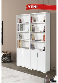 Resim 8204 Evm Kitaplık , 4 Kapaklı , 12 Bölmeli , 10 Raflı , Beyaz , Ofis , Çalışma Odası Beyaz 