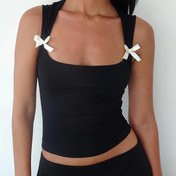 Resim Kadın Giyim, Seksi Askısız Dar Crop Üst, Kare Yaka Detaylı Katı Yaylı Üst 