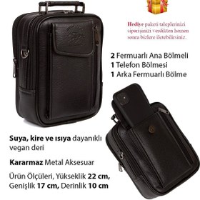 Resim Newish Adelina Erkek Siyah Deri Çelik Kasalı Telefon Bölmeli El Ve Omuz Çantası Büyük 