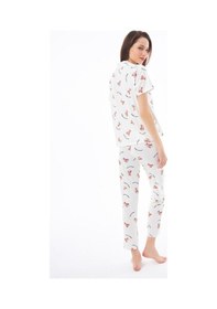 Resim Cottonhill Premium Kadın Pijama Takımı Ayıcık Desenli Yumuşak Dokulu Kısa Kollu Gömlek Yaka Krem 