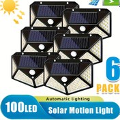 Resim 6 adet güneş enerjili dış mekan aydınlatma lambası, 100 LED/3 modlu 4 yönlü ışıklandırma, veranda, garaj ve bahçe için uygun, ticari kullanım, acil durum aydınlatması, solar güç kaynağı 