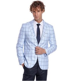 Resim Wessi Kare Desenli Slim Fit Açık Mavi Erkek Ceket 001 