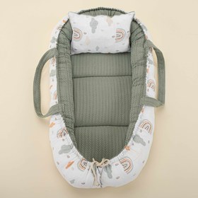 Resim Babynest ve Yastık - Çift Taraflı - Yeşil Örgü - Yeşil Gökkuşağı 