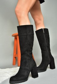 Resim Fox Shoes R518911402 Siyah Süet Kalın Topuklu Kadın Çizme 