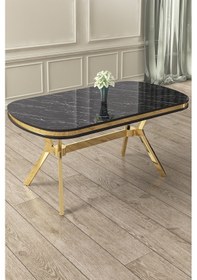 Resim Canisa Olya Serisi 90x168 Lak Panel Sonata Masa Takımı Gold Ayaklı 4 Antrasit Sandalye Sonata Masa Antrasit Sandalye 