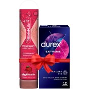 Resim Durex Extreme Prezervatif 10'lu + Humanlife Çilek Aromalı Jel Lubricant 125 ml 