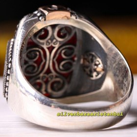 Resim Mens Original Onyx and Amber Stone Exclusive 925 Sterling Silver Ring - US: 5 / 50 mm / Turk: 10 