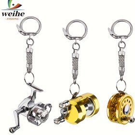 Resim 1pc Wei ve Metal Olta Makarası Dekoratif Kolye Mini Olta Makarası Hareketli Anahtarlık 