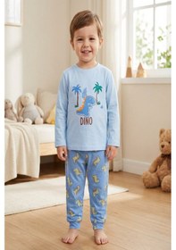 Resim Aden Kids Pamuk Çocuk Uzun Kollu İnce Pijama Takımı Mavi - Yeşil 
