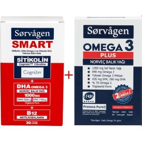 Resim SORVAGEN SMART SİTİKOLİN, DHA OMEGA 3, B12 (30 KAPSÜL) + SORVAGEN OMEGA 3 PLUS NORVEÇ BALIK YAĞI 