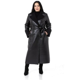 Resim Disentis Büyük Beden Kol Ağzı Ve İçi Kürklü Uzun Deri Siyah Palto-siyah Siyah 