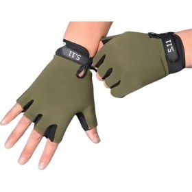 Resim Single Sword Çocuk Yarım Parmak Bisiklet & Spor Eldiveni - Haki Renk | SC-111 Koruyucu Model 