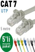 Resim IRENIS 5 Adet 5 Metre Cat7 Utp Kablo Ethernet Network Internet Lan Kablosu, Gri 