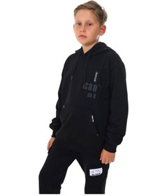 Resim Ekkokids Erkek Çocuk Kapüşonlu Kanguru Cepli Can't Do It Yazılı Sweatshirt-13386-siyah Siyah 