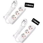 Resim Storemax Multilet Grup Priz Uzatma Kablosu (1 Adet 3 Lü Üçlü 2 mt Metre + 1 Adet 3 Lü Üçlü 3 mt Metre 