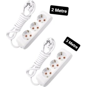 Resim Storemax Multilet Grup Priz Uzatma Kablosu (1 Adet 3 Lü Üçlü 2 mt Metre + 1 Adet 3 Lü Üçlü 3 mt Metre 
