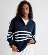 Resim Dik Yaka Uzun Kollu Yarım Fermuarlı Oversize Sweatshirt 