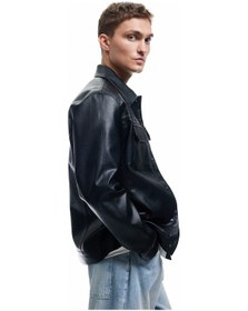Resim Koton Klasik Yaka Kapaklı Cep Detaylı Uzun Kollu Slim Fit Suni Deri Ceket Siyah 6wam20100hw Siyah 