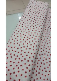 Resim Beyaz Kırmızı Yıldızlı Ranforce Eni 160 Cm Kumaş 