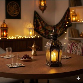 Resim 43 Cm Ramazan Ledli Eskitme Model Lüks Fener - Pil Dahil Dekoratif Ramazan Feneri Diğer 