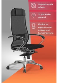 Resim Samurai Ergonomik Koltuk Bel Destekli, Tekerlekli, Krom Ayaklı, Siyah, Fileli Yönetici Koltuğu -5.2.1.49 Çok Renkli 