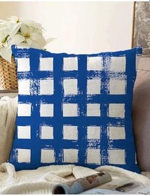Resim RealHomes Koyu Yeşil Geometrik Kare Motifli Çift Taraflı Dekoratif Raşel Örme Yastık Kılıfı, Sonil-K-5236lacivert-55x55cm 