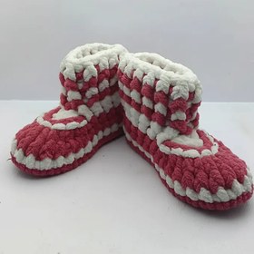 Resim El Emeği Kız Çocuk Pembe Beyaz Örme Ev Patiği - Yumuşak ve Sıcak 21-22 