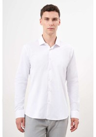 Resim Erkek Beyaz Basic Düz Desen İtalyan Yaka Slim Fit Gömlek 25mc004001600 Beyaz Beyaz 