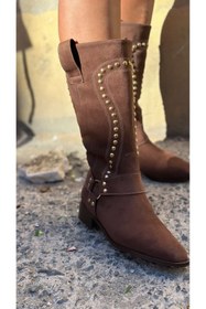 Resim C Bulut Collection FIERCE KAHVERENGİ ZIMBA DETAYLI KOVBOY KADIN ÇİZME 