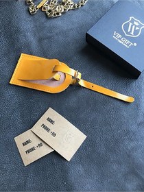 Resim Vip Gift Voyager Bagaj Isimlik Valiz Bavul Etiketi Hakiki Deri Sarı Parlak 