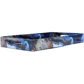 Resim Mavi Desenli Ahşap Tepsi Büyük Boy 