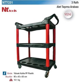 Resim Nt Tools 3 Raflı Alet Taşıma Arabası Yüksek Kalite Pp Plastik Nttc01 95x43x83 Cm. 