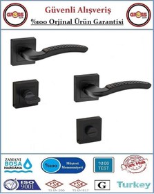 Resim Noktalı Rozetli Wc Banyo Kapı Kolu - Mat Siyah - 1 Takım Ön Ve Arka 