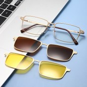 Resim Erin Unisex Dikdörtgen Manyetik Moda Gözlükleri 3 Değiştirilebilir Lens ile - Şeffaf/Kahverengi/Sarı Işık, Metal Çerçeve, Gözlük Kılıfı ve Saklama Kesesi Dahil - Mükemmel Noel & Yeni Yıl Hediyesi, Ofis Kullanımı İçin Dayanıklı Şık Gözlükler 