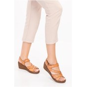 Resim Artı-artı014-0104-1 Hakiki Deri Kadın Dolgu Topuk Taba Sandalet Ayakkabı 001 