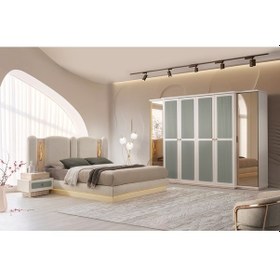 Resim Turkuaz Mdf Bazalı Ledli Yatak Odası Takımı 