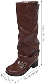 Resim Mipcase 1 Çift Kahverengi Pu Orta Baldır Batı Botları Kadın Bayanlar Bol Diz Üstü Kovboy Botları Geniş Baldır Ülke Dans Parti Ayakkabısı Kızlar İçin Kışlık Vintage Elbise 