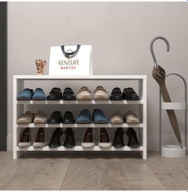 Resim Kenzlife Ayakkabılık Mısri Mat Beyaz Suntalam 050 080 20 Oniki Çift Ayakkabı Kapasitesi Arkalıksız Beyaz 