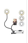 Resim pazariz Led Tripod Işıklı Telefon Tutucu Makyaj Işığı Ring Light 9 Cm Çap 