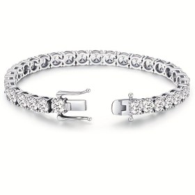 Resim Moissanite tenis bilekliği 18k beyaz altın 4mm D renk VVS1 yuvarlak kesim Moissanite kadın erkek hediye doğum günü yıl dönümü 