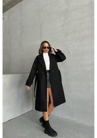 Resim Dip Moda Kadın Astarlı Siyah İthal Kaşe Kaban Dpnbg048 Siyah 