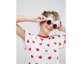 Resim Happy Birthday Yazılı Beyaz Fuşya Renk Parti Gözlüğü 12X7 cm 