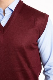 Resim Genel Markalar Erkek Bordo V Yaka Ince Yün Triko Örgü Tüylenmez Süveter 