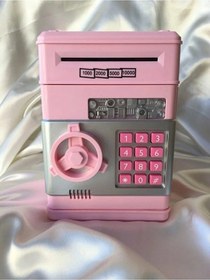 Resim Pembe Renk Atm Şifreli Otomatik Kağıt Para Alan Kasa Kumbara 