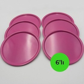 Resim 6'lı Pembe Yuvarlak Çay Ve Kahve Sunum Tepsisi 22cm 