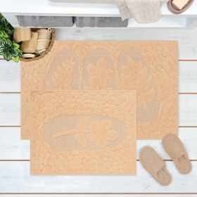Resim Bluenity Lux Cotton Semen 2'li Banyo Paspası - Pudra - 50x80 cm + 40x50 cm 