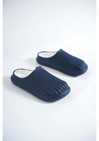 Resim Inverna Faylon Taban İçi Tüylü Unisex Lacivert Ev Terliği - Lacivert 