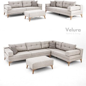 Resim Velura Home & Living Zeri Modüler Yataklı Koltuk Takımı & 2 Adet Üçlü Kanepe & Puflu Köşe Takımı (3+3) - Latte - 144 