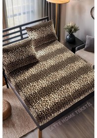 Resim Mocha Leopar Desenli Pamuklu Kumaş Lastikli Çarşaf Takımı 
