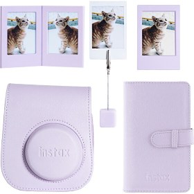 Resim Fujifilm Instax Mini 12 Lila Deri Kılıf - Laporta Deri Albüm ve Fotoğraf Çerçeveleri Aksesuar Seti 